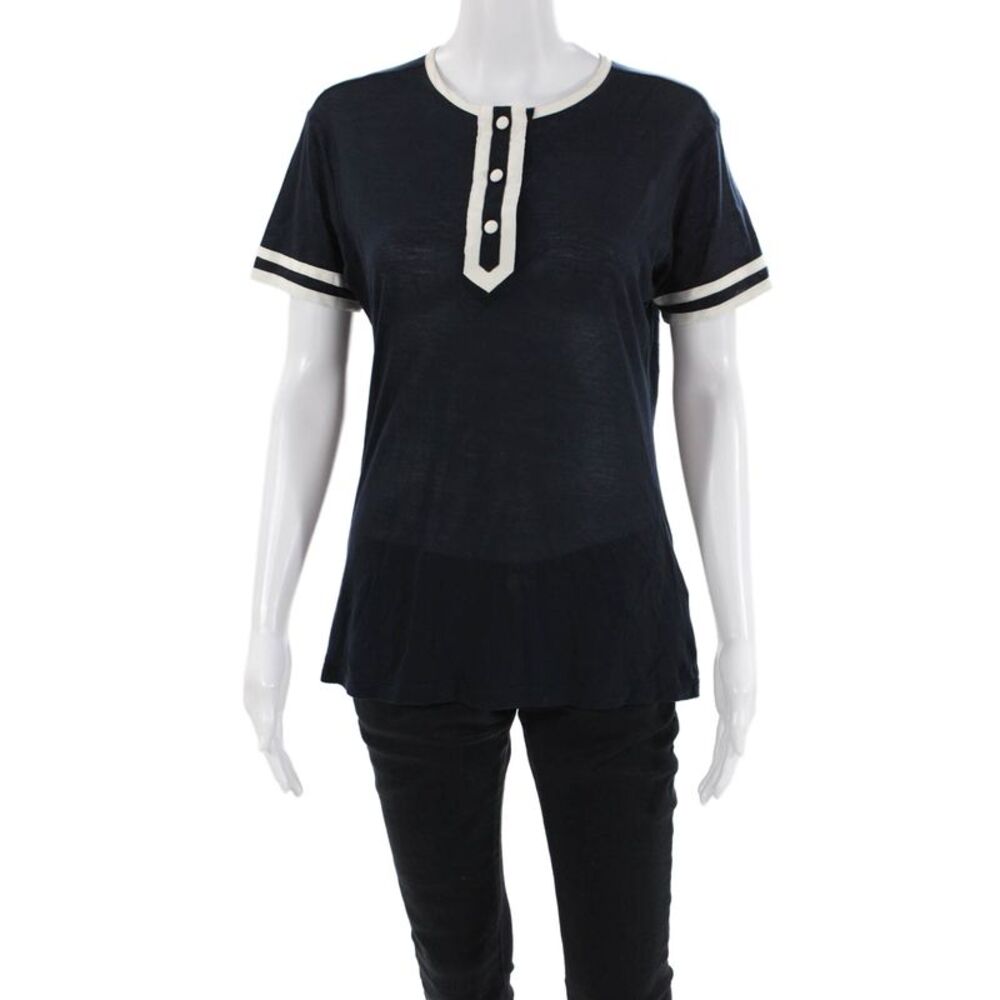 Frame Shirt Womens Piping Detail Short Sleeve Casual Top Black Size XS
